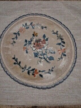 Bose Beige Round Floral Embroidered Placemat with Blue and Peach Accents